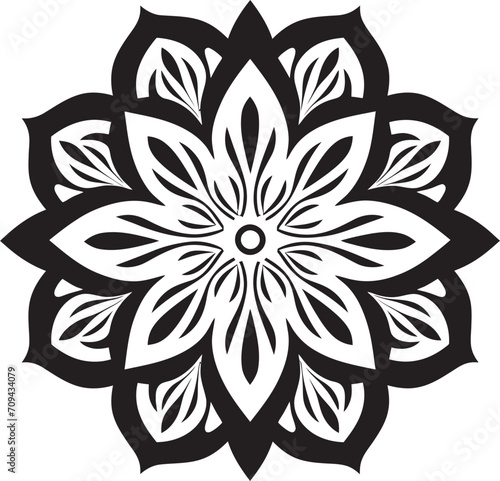 Zenith of Zen Vector Mandala Logo Featuring Elegant Black Pattern Wholeness Whisper Mandala Icon in Monochrome Black Vector