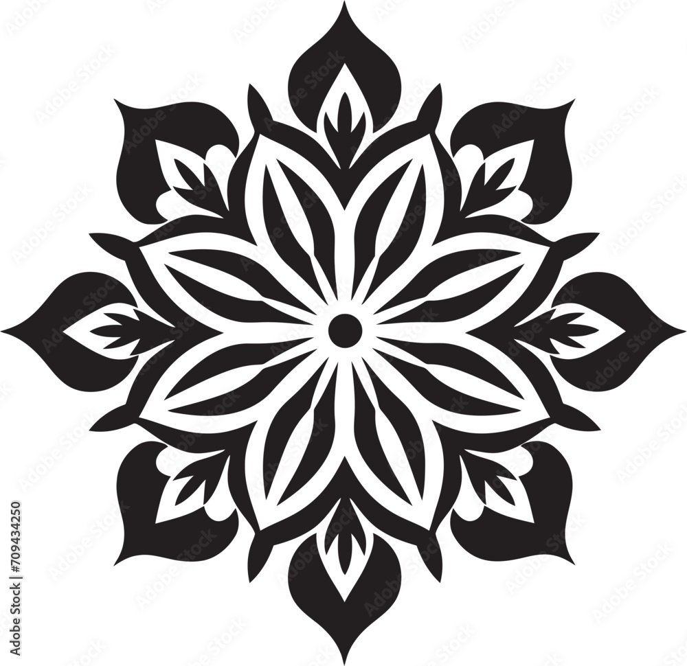 Zenith of Zen Vector Black Logo with Intricate Mandala Pattern Wholeness Whisper Mandala Icon in Sleek Black Vector