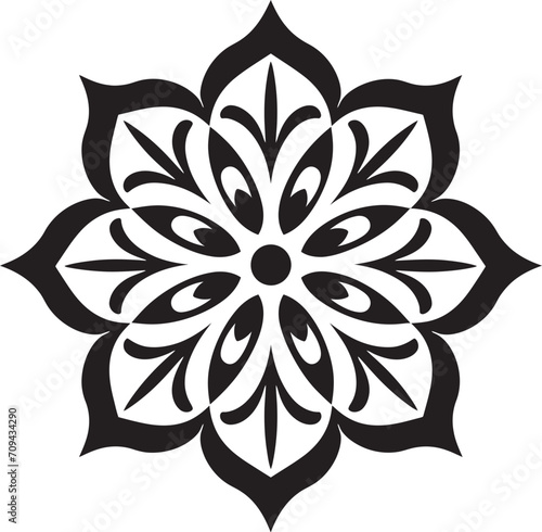 Eternal Harmony Black Emblem with Mandala Design in Monochrome Vector Zen Blossom Elegant Mandala Design Icon in Sleek Black Logo
