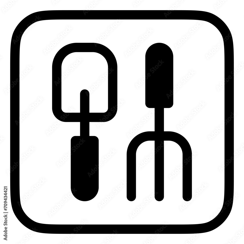 Editable shovel and rake vector icon. Gardening, landscaping, horticulture. Part of a big icon set family. Perfect for web and app interfaces, presentations, infographics, etc Editable shovel and rake vector icon. Gardening, landscaping, horticulture. Part of a big icon set family. Perfect for web and app interfaces, presentations, infographics, etc