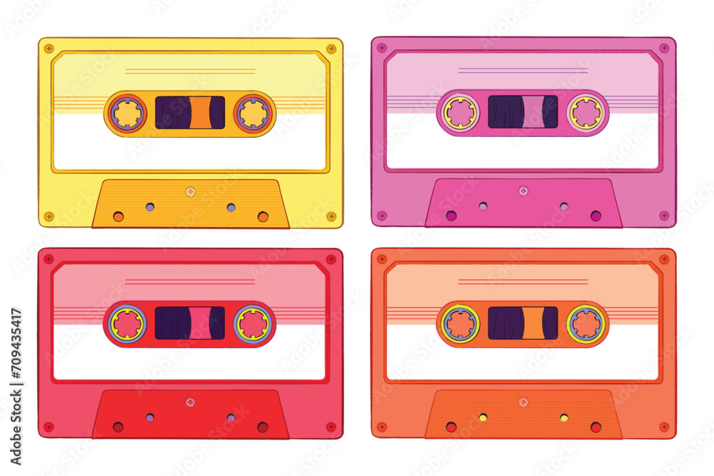 90s retro cassette tape flat vector. vintage music and nostalgia concept