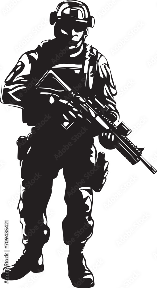 Shielded Vigilance Vector Logo Showcasing Black SWAT Police Insignia Strikeforce Sentinel Elegant Vector Emblem Featuring SWAT Police Design in Black