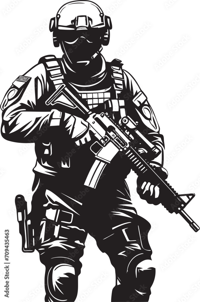 Elite Enforcers Sleek Vector Icon Depicting SWAT Police Authority in Black Special Ops Sovereignty Monochrome SWAT Police Logo Design in Vector