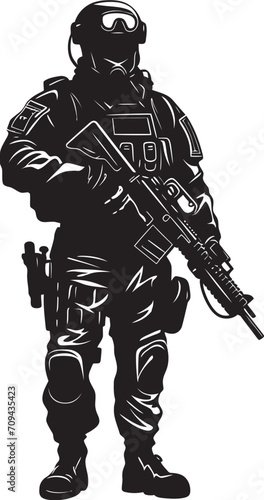 Silent Protectors Black Emblem Depicting SWAT Police Design in Vector Shadow Guardians Monochromatic Icon of Sleek SWAT Police Insignia in Vector