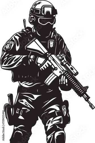 Tactical Resilience Monochrome SWAT Police Emblem in Sleek Vector Elite Enforcers Elegant Vector Emblem Featuring Black SWAT Police Design