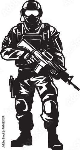 Shadow Guardians Monochromatic Icon of Sleek SWAT Police Insignia in Vector Rapid Response Icons Vector Black Logo Design for SWAT Police Authority