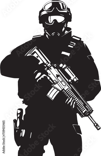 Special Ops Sovereignty Monochrome SWAT Police Logo Design in Vector Strikeforce Sentinel Vector Black Logo Featuring SWAT Police Design in Elegant Style