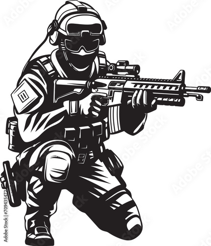 Shielded Vigilance Sleek Vector Emblem Showcasing SWAT Police Authority in Black Dynamic Defense Monochromatic SWAT Police Insignia in Sleek Vector