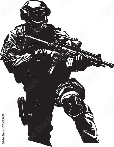 Strikeforce Sentinel Vector Black Logo Featuring SWAT Police Design in Elegant Style Shielded Vigilance Sleek Vector Emblem Showcasing SWAT Police Authority in Black photo