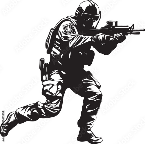 Strikeforce Sentinel Monochromatic SWAT Police Logo Design in Vector Shielded Vigilance Vector Black Logo Showcasing SWAT Police Authority