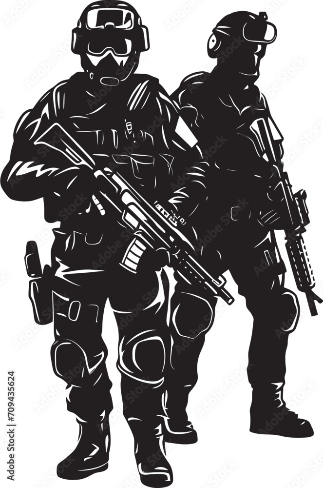 Fototapeta premium Shadow Guardians Vector SWAT Police Insignia Depicting Black Logo Design Rapid Response Icons Sleek Black Logo for SWAT Police Authority in Vector