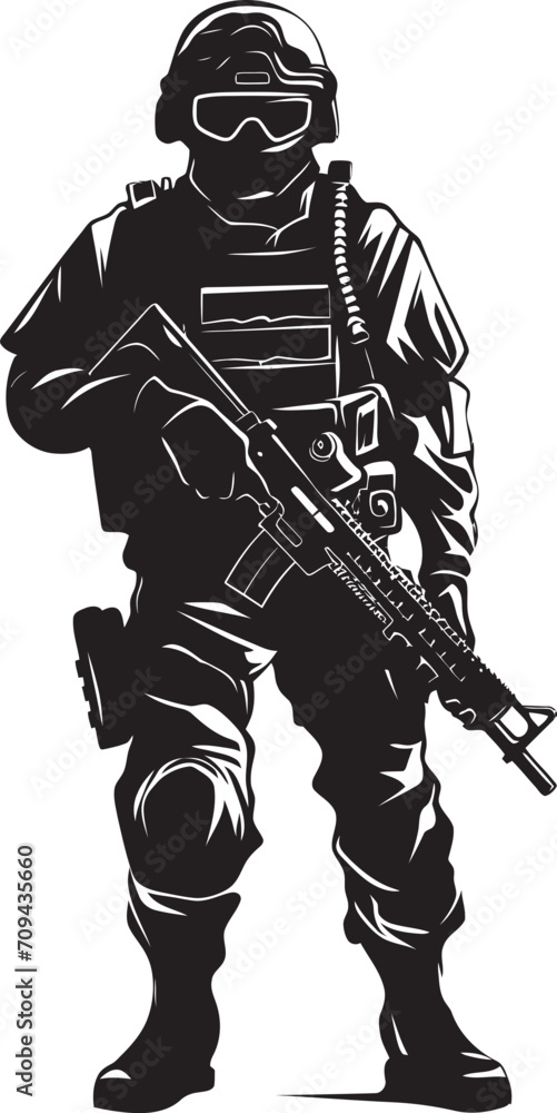 Fototapeta premium Rapid Response Icons Sleek Black Logo for SWAT Police Authority in Vector Tactical Triumph Monochromatic Icon of Sleek SWAT Police Insignia in Vector