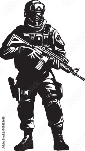 Tactical Resilience Monochromatic SWAT Police Emblem in Sleek Vector Elite Enforcers Sleek Vector Icon Depicting SWAT Police Authority in Black