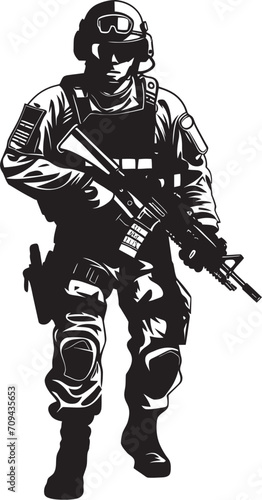 Elite Enforcers Sleek Vector Icon Depicting SWAT Police Authority in Black Special Ops Sovereignty Monochrome SWAT Police Logo Design in Vector