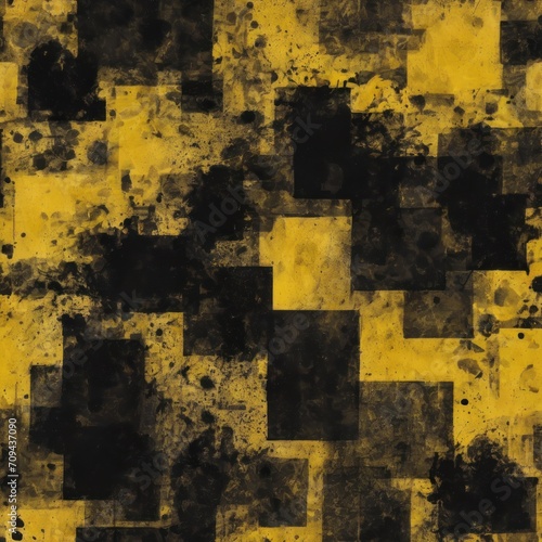 Dark yellow and black contemporary painting, grunge background with geometric shapes. Modern poster for room decoration