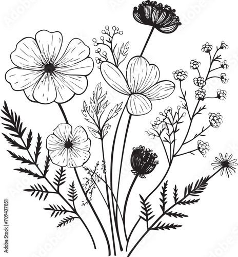 Floral Elegance Black Vector Logo Design with Botanical Blooms Sleek Petals Monochromatic Icon Showcasing Botanical Floral Design