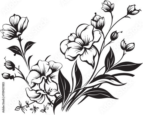 Petals in Noir Sleek Black Icon Showcasing Vector Floral Design Floral Harmony Black Vector Logo with Botanical Elegance