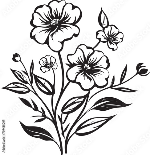 Enigmatic Bouquet Black Emblem, Botanical Floral Elegance Blossoms in Harmony Monochromatic Vector Logo, Black Florals