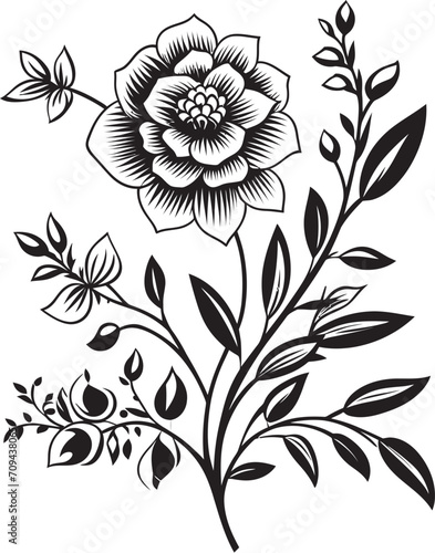 Natures Symphony Sleek Vector Logo, Black Florals Botanical Beauty Monochrome Emblem, Elegant Floral Design