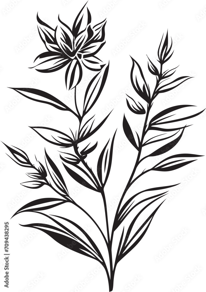 Naklejka premium Natures Elegance Sleek Black Icon Showcasing Botanical Florals Botanical Harmony Monochromatic Emblem with Black Elegance