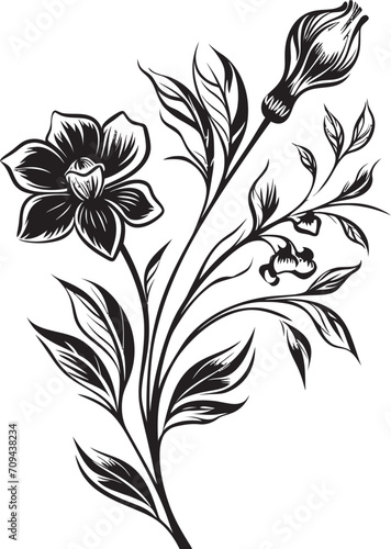 Serenity in Black Sleek Icon Featuring Botanical Floral Design Infinite Blossoms Monochromatic Emblem with Vector Logo in Black