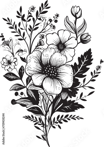 Eternal Petals Monochrome Emblem with Elegant Vector Logo Design Chic Floral Essence Black Icon Showcasing Botanical Elegance