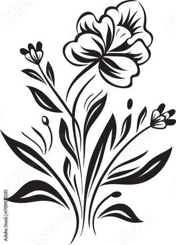 Botanical Noir Sleek Icon Showcasing Black Floral Elegance Floral Symphony Monochromatic Emblem with Elegant Vector Logo