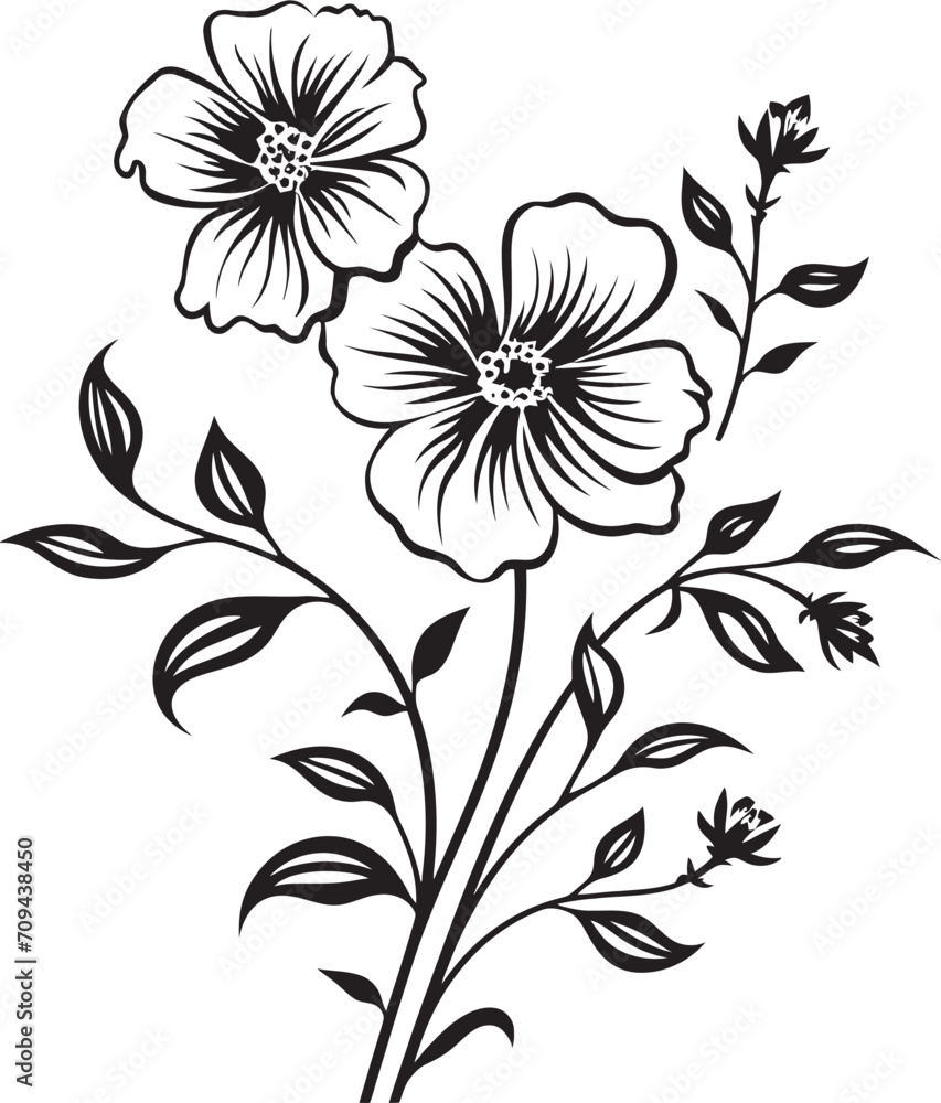 Whispers of Bloom Sleek Black Icon Featuring Botanical Charm Garden Enigma Monochrome Emblem with Black Botanical Elements