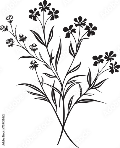Floral Symphony Sleek Black Icon with Monochrome Botanical Elegance Sculpted Elegance Timeless Vector Logo Featuring Black Botanicals