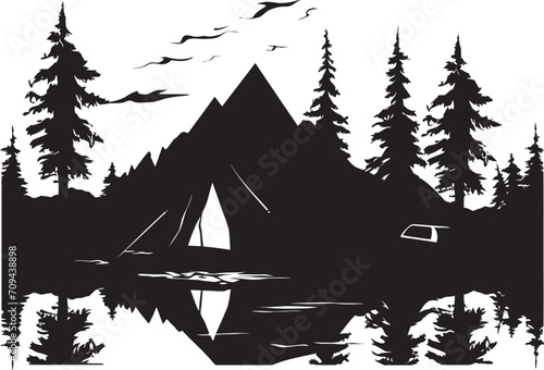 Under the Open Sky Black Vector Logo Design for Camping Bliss Trailblazing Adventures Chic Camping Icon in Monochromatic Black