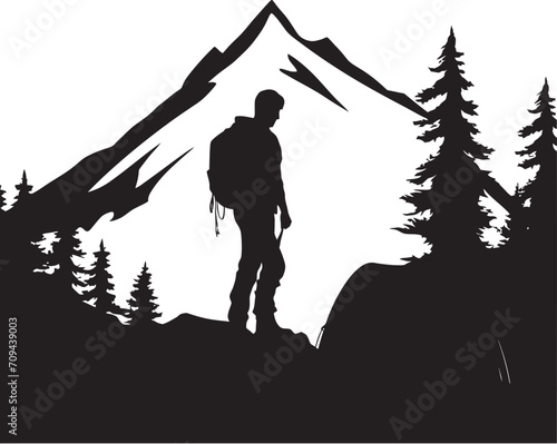 Serenade of the Pines Monochrome Emblem for Nighttime Camping Under the Stars Black Vector Logo Design for Wilderness Retreats