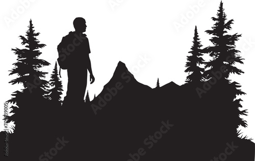 Rugged Expedition Sleek Black Camping Icon Illustrating Natures Call Serenade of the Pines Monochrome Emblem for Nighttime Camping