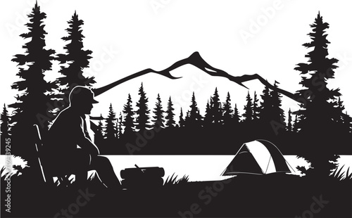 Rustic Retreat Chic Camping Icon Illustrating Black Vector Design Under the Stars Elegant Black Icon Showcasing Vector Camping Bliss