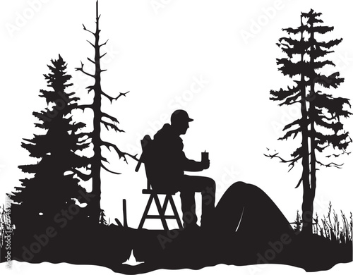 Under the Open Sky Black Vector Logo Design for Camping Bliss Trailblazing Adventures Chic Camping Icon in Monochromatic Black