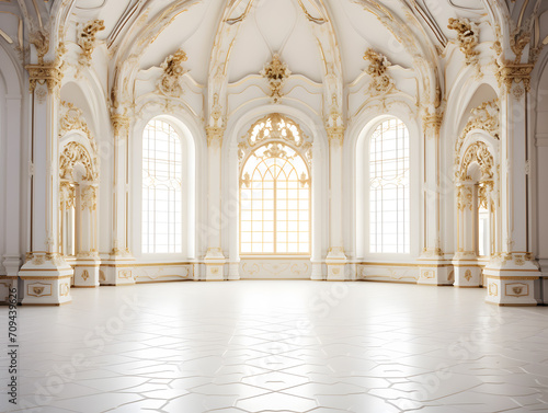 Luxury Interior of a royal palace with arches and columns  3d render  classic and minimal style  big space with no people