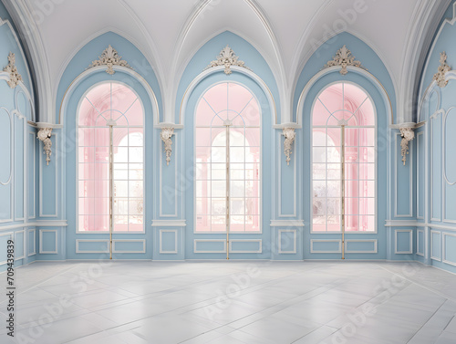 Luxury Interior of a royal palace with arches and columns  3d render  classic and minimal style  big space with no people