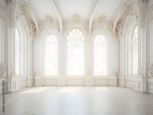 Luxury Interior of a royal palace with arches and columns  3d render  classic and minimal style  big space with no people