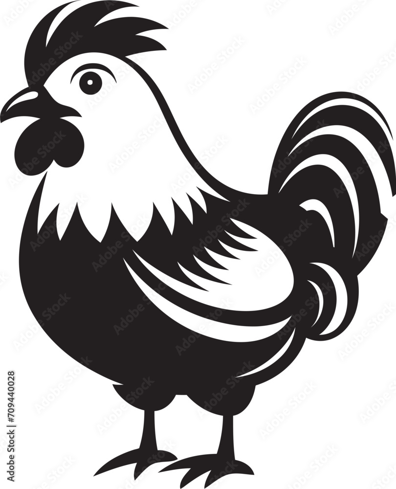 Plucky Pizazz Sleek Black Vector Logo for Poultry Icon Hen House Hues Chic Monochrome Chicken Emblem in Black