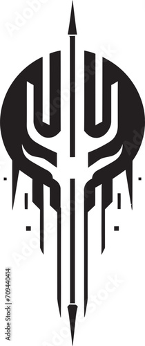 Binary Harmony Elegant Cybernetic Symbol in Monochrome Design Futuristic Fusion Monochrome Vector Logo for Black Cybernetic Bliss