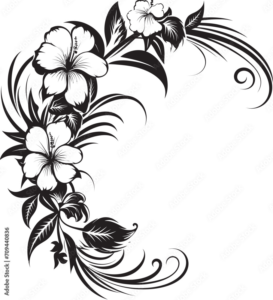 Botanic Bounty Sleek Icon with Decorative Corners in Black Eternal Elegance Sleek Black Logo with Decorative Floral Corners