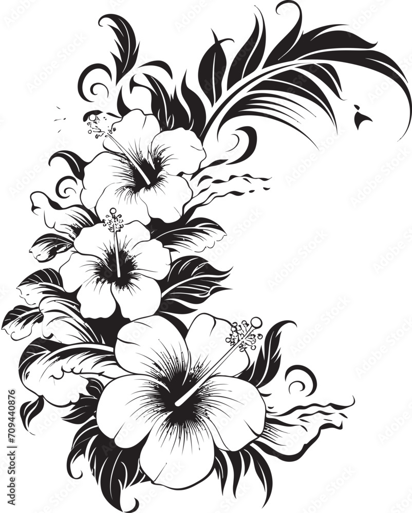 Whimsical Whorls Elegant Logo Design with Decorative Corners in Black Graceful Garden Monochrome Emblem Featuring Decorative Floral Corners