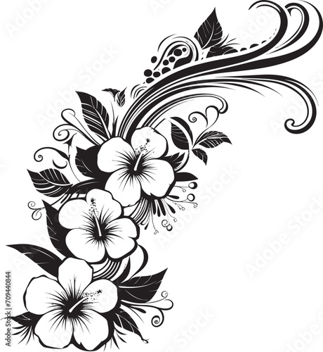 Fototapeta Naklejka Na Ścianę i Meble -  Floral Finesse Chic Black Icon with Vector Floral Corners Natures Embrace Elegant Decorative Corner Logo in Black