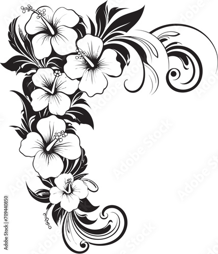Natures Embrace Elegant Decorative Corner Logo in Black Petals of Panache Monochrome Vector Logo with Floral Corners