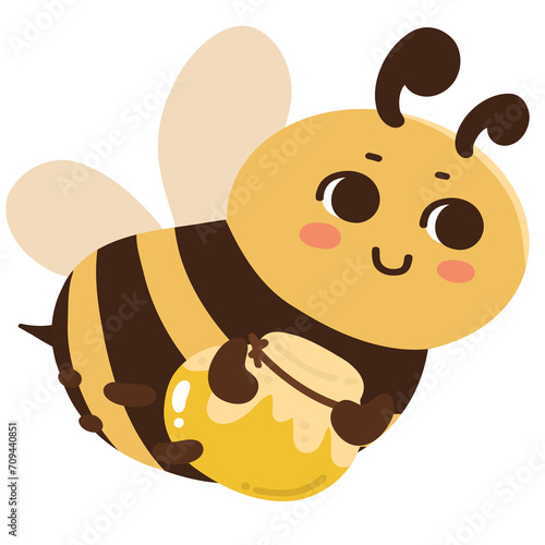 Bee with honey. chubby bees character cartoon.