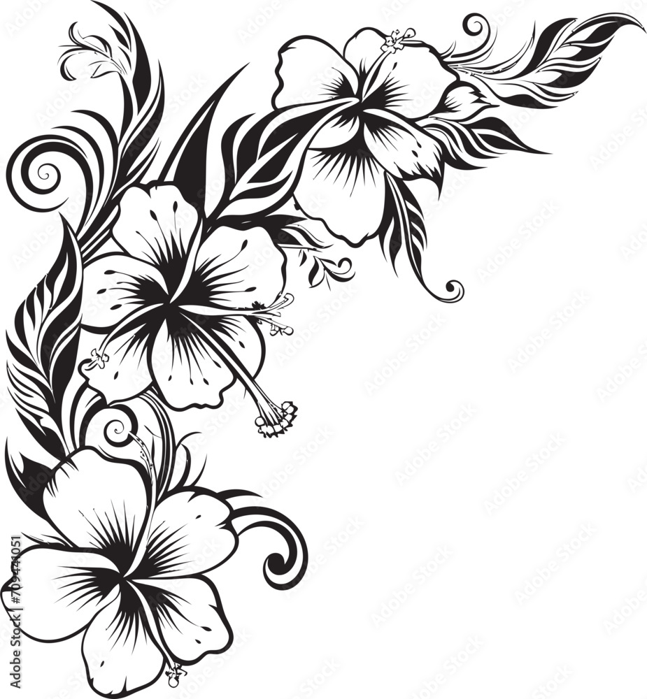Botanic Bounty Elegant Black Logo Design with Decorative Corners Floral Fantasy Monochrome Emblem with Decorative Floral Corners