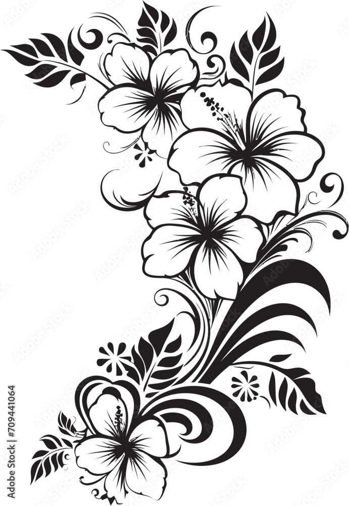 Intricate Petals Sleek Emblem Featuring Decorative Floral Design in Black Enchanting Entwines Chic Vector Logo with Decorative Corners