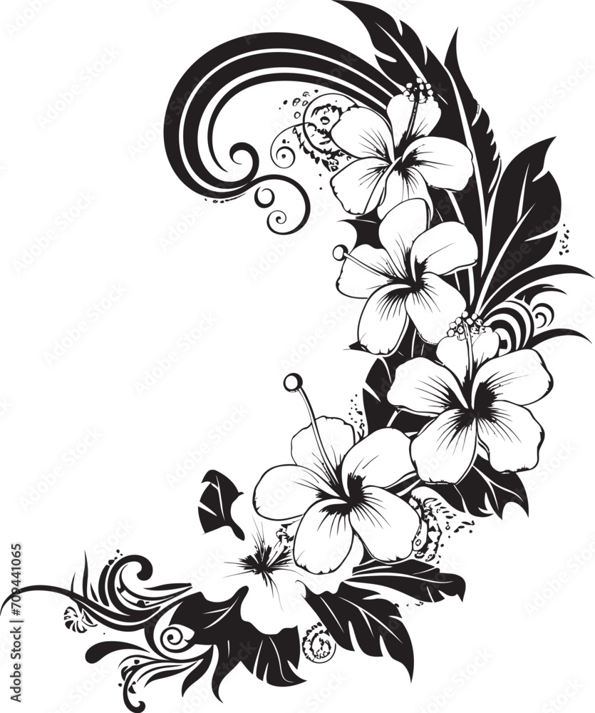 Natures Nectar Elegant Black Emblem with Decorative Floral Design Graceful Garland Monochrome Icon Featuring Decorative Corners