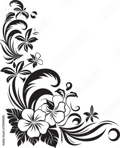Natures Nectar Monochrome Icon with Decorative Corners in Black Petals in Panache Sleek Black Logo with Decorative Corners