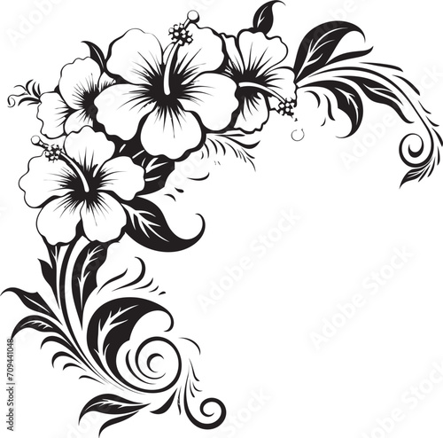 Petals in Panache Sleek Black Logo with Decorative Corners Eternal Elegance Chic Vector Emblem Highlighting Decorative Corners