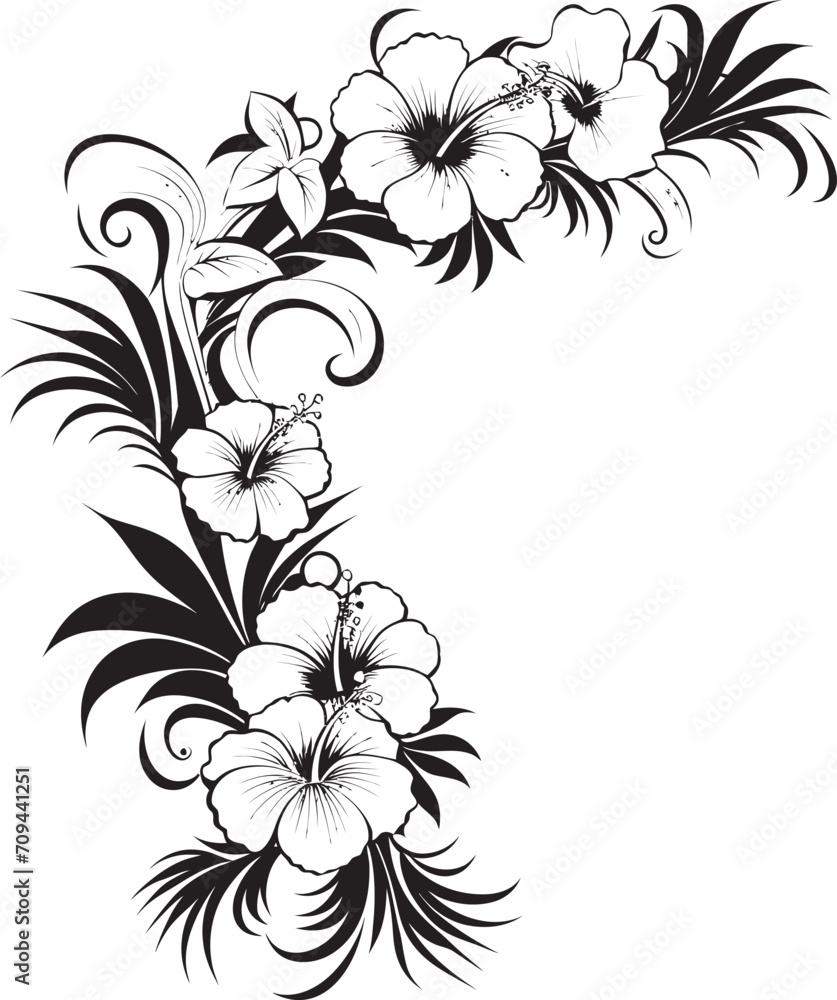 Floral Fresco Elegant Black Logo Design with Decorative Corners Chic Vines Monochrome Vector Emblem with Decorative Floral Corners